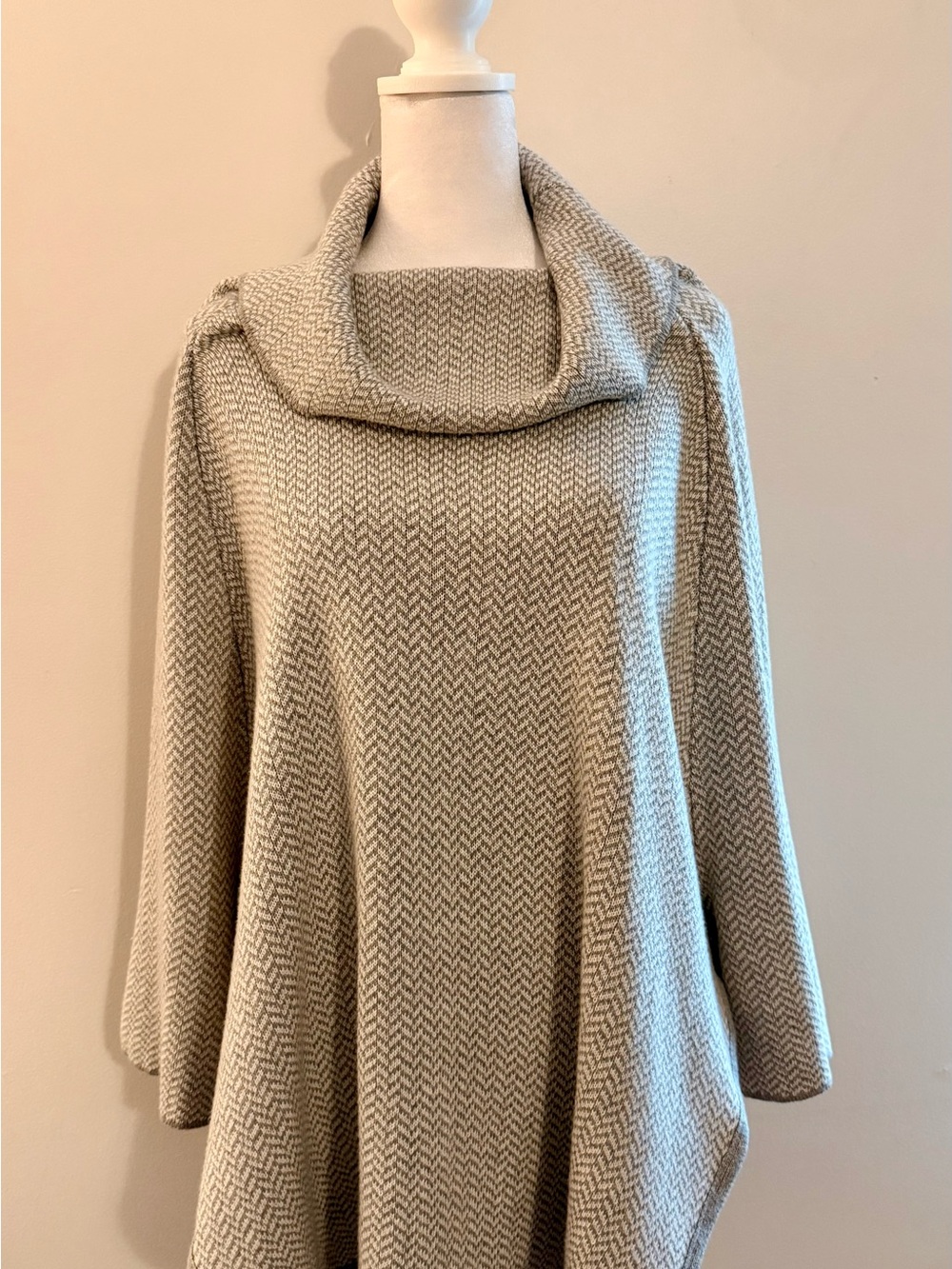 LOFT Cream Herringbone Cowl Neck Cape